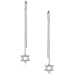 Amulet Talisman Hamsa Hand Of God Symbol Spiritual Thin Long Chain Threader Earrings For Women Teen .925 Sterling Silver U Stabilizer