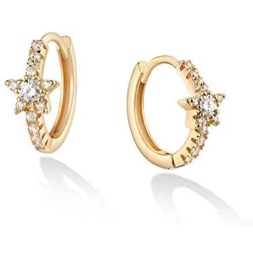 LOYATA Star Huggie Earrings Gold Dangle Hoop Drop 14K Gold Filled Dainty Small Simple Hypoallergenic Jewelry Gift for Women