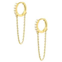 Huggie Tassel Chain Drop Dangle Small Hoop Earrings for Women Girls Men 925 Sterling Silver CZ Helix Sleeper Cartilage Daith Piercing Cuff Minimalist Fashion Personalized Punk Jewelry Gold Plated