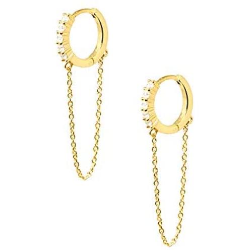Huggie Tassel Chain Drop Dangle Small Hoop Earrings for Women Girls Men 925 Sterling Silver CZ Helix Sleeper Cartilage Daith Piercing Cuff Minimalist Fashion Personalized Punk Jewelry Gold Plated