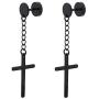 JSEA Black Silver Stainless Steel Cross Dangle Long Earrings Barbell Screw Back Round Stud Earrings
