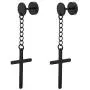 JSEA Black Silver Stainless Steel Cross Dangle Long Earrings Barbell Screw Back Round Stud Earrings JSEA Black Silver Stainless Steel Cross Dangle Long Earrings Barbell Screw Back Round Stud Earrings