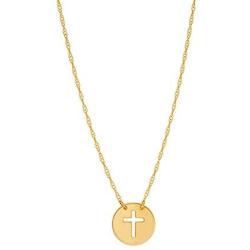 Ritastephens 14k Yellow Gold Mini Contemporary Cut-out Cross Necklace Chain Adjustable 16-18 Inches