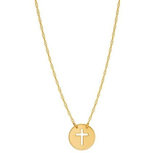 Ritastephens 14k Yellow Gold Mini Contemporary Cut-out Cross Necklace Chain Adjustable 16-18 Inches