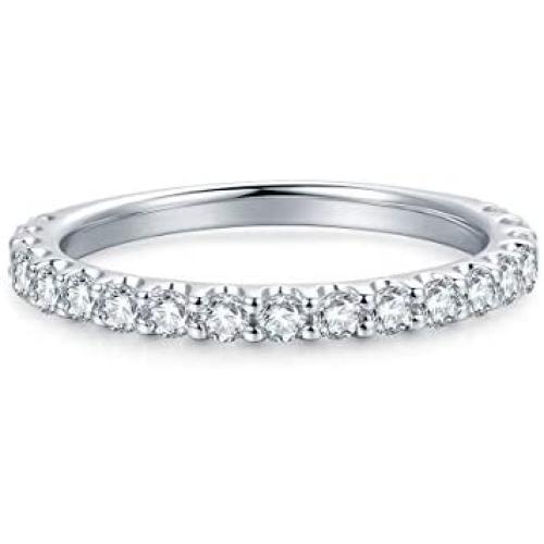 HAFEEZ CENTER 14K Solid Gold 2.5mm Half Eternity Moissanite Wedding Band Ring