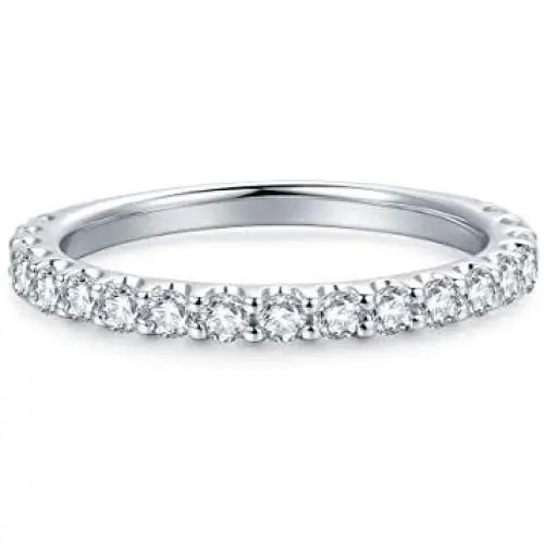 HAFEEZ CENTER 14K Solid Gold 2.5mm Half Eternity Moissanite Wedding Band Ring HAFEEZ CENTER 14K Solid Gold 2.5mm Half Eternity Moissanite Wedding Band Ring