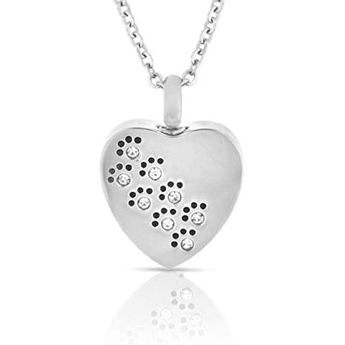 Heartfelt CZ Paw Print Across Heart Cremation Jewelry Necklace Urn Memorial Keepsake Pendant for Ashes with Funnel Fill Kit