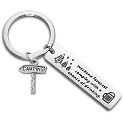 KUIYAI Weekend Forecast Camping with a Chance of Drinking Keychain Camper Key Ring