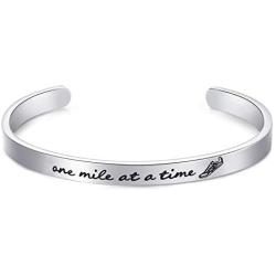 LParkin Marathon Runners Gifts Bracelet Running Jewelry Men Women One Mile at A Time Bracelet 1/4” x 6'' Stainless Steel Polished Finish