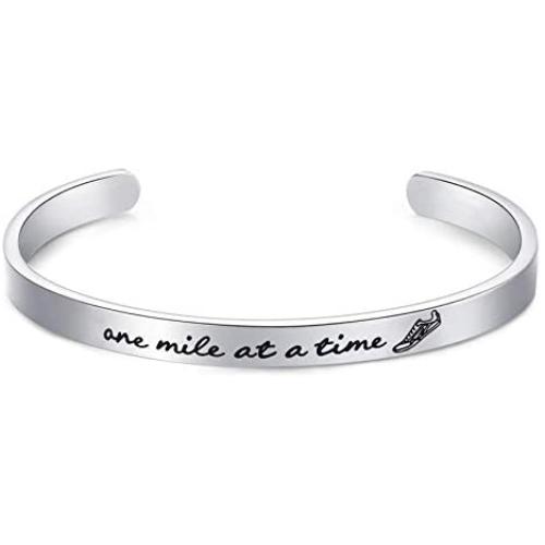 LParkin Marathon Runners Gifts Bracelet Running Jewelry Men Women One Mile at A Time Bracelet 1/4” x 6'' Stainless Steel Polished Finish