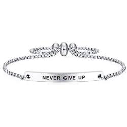 SOUSYOKYOSAM Dainty Cuff Bracelet - Never GIVE UP - Inspired Women Jewelry Excellent Adjustable Bangle