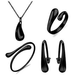 4pcs Waterdrop Teardrop Necklace Earrings Ring Bangle Bracelet Jewelry Set for Women Girls