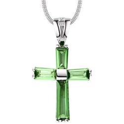 P0157 Cross Mt St Helens Green Helenite May Birthstone Sterling Silver Pendant