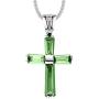 P0157 Cross Mt St Helens Green Helenite May Birthstone Sterling Silver Pendant