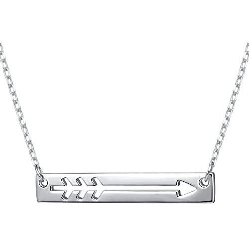 925 Sterling Silver Love Arrow Horizontal Sideways Minimalist Bar Pendant Necklace for Women Teen Girls Gift, 18 inch + 2 inch