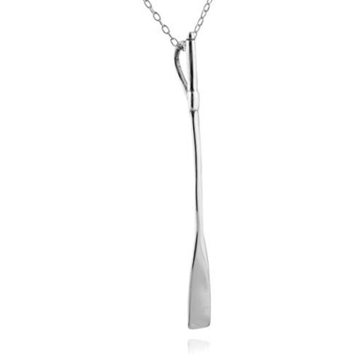 FashionJunkie4Life Sterling Silver Long Rowing Oar Pendant Necklace, 18'' Chain, Scull Sweep Crew