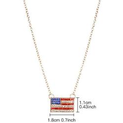 LUX ACCESSORIES Gold Tone American Flag Red Blue Crystal Rhinestones Necklace