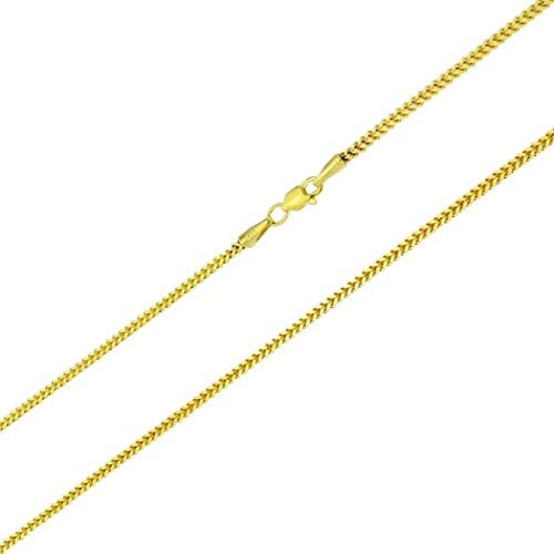 Nuragold 14k Yellow Gold 1.8mm Franco Wheat Spiga Foxtail Chain Pendant Necklace, Mens Womens Lobster Lock 14'' 16'' 18'' 20'' 22'' 24''