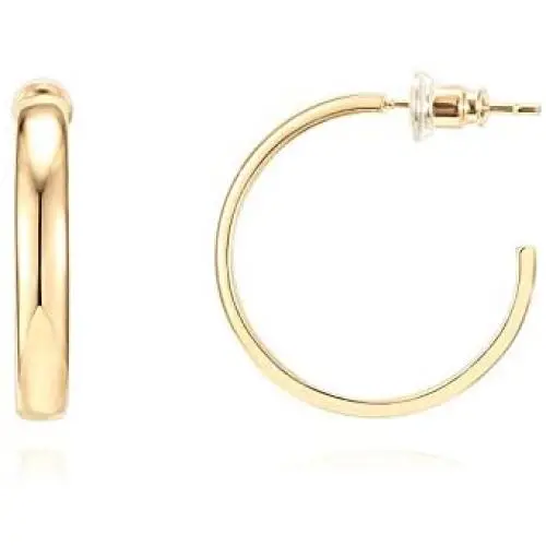 PAVOI 14K Gold Plated Silver Post Wide Flat Edge 40mm Hoop Earrings