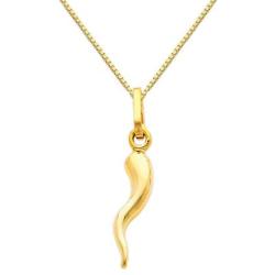 The World Jewelry Center 14k Yellow Gold Cornicello Italian Horn Pendant with 0.65mm Box Link Chain Necklace