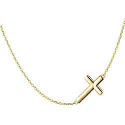 S925 Sterling Silver Jewelry Sideways Cross Choker Necklace 14 inches to 18 inches