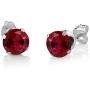 Gem Stone King 925 Sterling Silver Created Ruby Pendant and Earrings Set For Women, 2.40 Ct Round Cut With 18 Inch Silver Chain