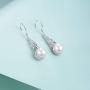925 Sterling Silver Pearl Drop Earring White Pearl Dangle Earrings with Angel Wing Cubic Zirconia Silver Dangle Earring for Women