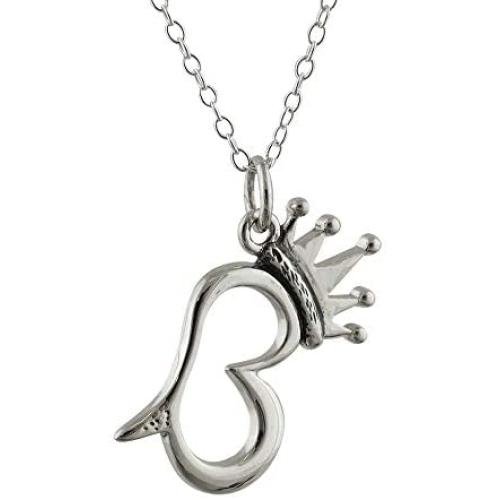 FashionJunkie4Life Sterling Silver Queen B with Crown and Stinger Pendant Necklace, 18'' Chain, Queen Bee