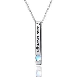 Moonstone Necklace I Am Enough Necklace 925 Sterling Silver Vertical Bar Necklace Inspirational Jewelry Gifts for Women Men