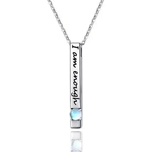 Moonstone Necklace I Am Enough Necklace 925 Sterling Silver Vertical Bar Necklace Inspirational Jewelry Gifts for Women Men Moonstone Necklace I Am Enough Necklace 925 Sterling Silver Vertical Bar Necklace Inspirational Jewelry Gifts for Women Men