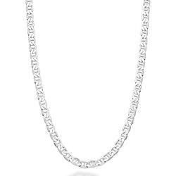 Miabella Solid 925 Sterling Silver Italian 3mm, 4mm, 6mm, 7mm Diamond-Cut Solid Flat Mariner Link Chain Necklace for Women Men, 16-30 Inch Made in Italy