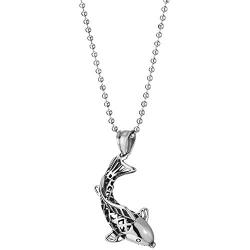 COOLSTEELANDBEYOND Mens Women Lucky Koi Fish Goldfish Pendant Necklace Stainless Steel, 23.6 in Ball Chain Unique