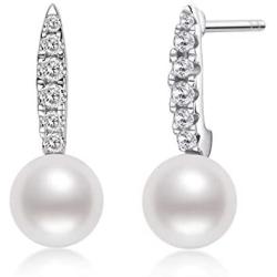 Pearl Dangle Drop Earrings Freshwater Cultured White Pearl Sterling Silver Stud Drop Earrings Pearl Jewelry Gifts for Women Girls Wife