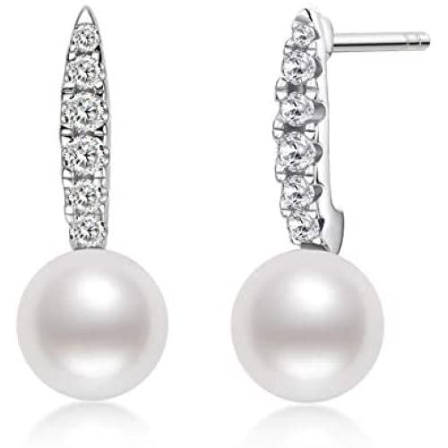 Pearl Dangle Drop Earrings Freshwater Cultured White Pearl Sterling Silver Stud Drop Earrings Pearl Jewelry Gifts for Women Girls Wife