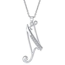 Abc Cubic Zirconia Pave CZ Cursive Script Letter Alphabet Initial Pendant Necklace For Teen Women 925 Sterling Silver