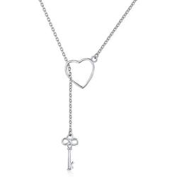 Presentski 925 Sterling Silver Y Lariat Necklace Chain Valentines Day Gift with Infinity Key Pendant,Love Heart Necklaces for Women Girls