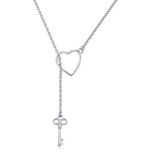 Presentski 925 Sterling Silver Y Lariat Necklace Chain Valentines Day Gift with Infinity Key Pendant,Love Heart Necklaces for Women Girls