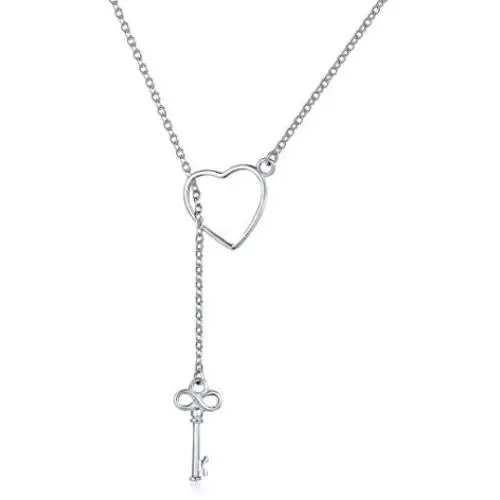 Presentski 925 Sterling Silver Y Lariat Necklace Chain Valentines Day Gift with Infinity Key Pendant,Love Heart Necklaces for Women Girls