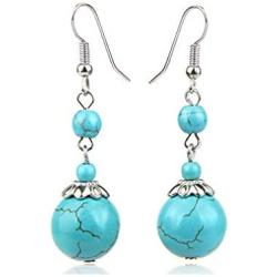 Heavstjer Fashion Piercing Jewelry Turquoise Ball Teardrop Dangle Drop Earrings