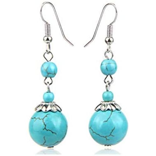 Heavstjer Fashion Piercing Jewelry Turquoise Ball Teardrop Dangle Drop Earrings