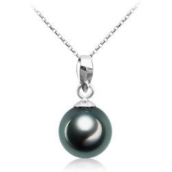 VIKI LYNN Tahitian Cultured Black Pearl Pendant Necklace 9-10mm Round Sterling Silver Jewelry for Women