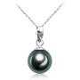 VIKI LYNN Tahitian Cultured Black Pearl Pendant Necklace 9-10mm Round Sterling Silver Jewelry for Women