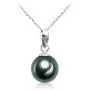VIKI LYNN Tahitian Cultured Black Pearl Pendant Necklace 9-10mm Round Sterling Silver Jewelry for Women