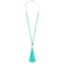 Bohemian Tassel Pendant Beaded Long Statement Necklace - Sparkly Crystal Bead Boho Teardrop, Natural Stone, Silky Thread Fringe