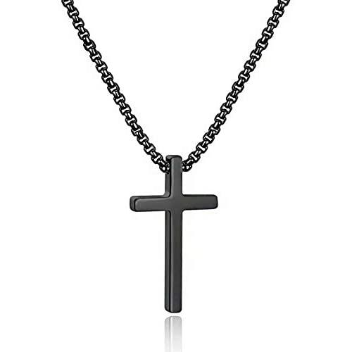 M MOOHAM Cross Necklace for Men, Silver Black Gold Stainless Steel Plain Cross Pendant Necklace for Men Box Chain 16-30 Inch