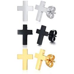 VNOX Stainless Steel Christian Mini Cross Stud Earring Huggie Hoop Earrings for Men Women