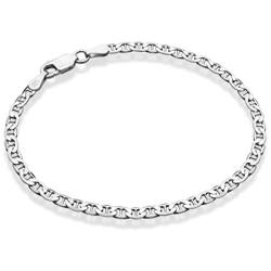 Miabella 925 Sterling Silver Italian 3mm, 4mm Solid Diamond-Cut Mariner Link Chain Anklet Ankle Bracelet for Women, 9, 10 Inch Made in Italy