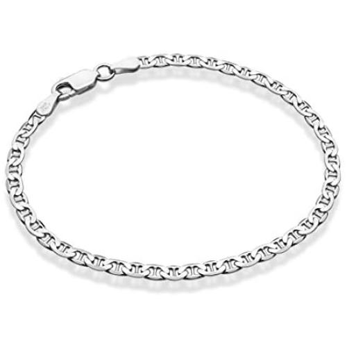 Miabella 925 Sterling Silver Italian 3mm, 4mm Solid Diamond-Cut Mariner Link Chain Anklet Ankle Bracelet for Women, 9, 10 Inch Made in Italy