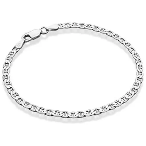 Miabella 925 Sterling Silver Italian 3mm, 4mm Solid Diamond-Cut Mariner Link Chain Anklet Ankle Bracelet for Women, 9, 10 Inch Made in Italy