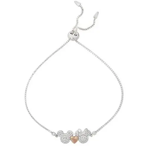 Disney Jewelry, Mickey and Minnie Mouse Sterling Silver Pave Cubic Zirconia Lariat Bracelet